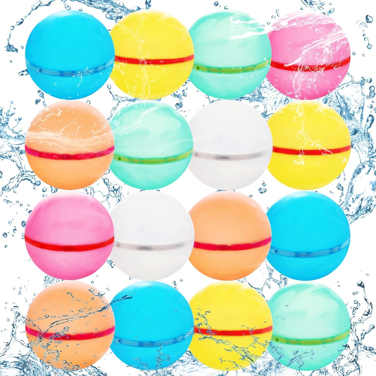 Reusable Water Balloons Magnetic Self Sealing Quick Fill Water Balloons Soft Silicone Water Balloons Happy Water Bombs for Kids Water Fight Game Water Park Pool Beach Party (16pcs)