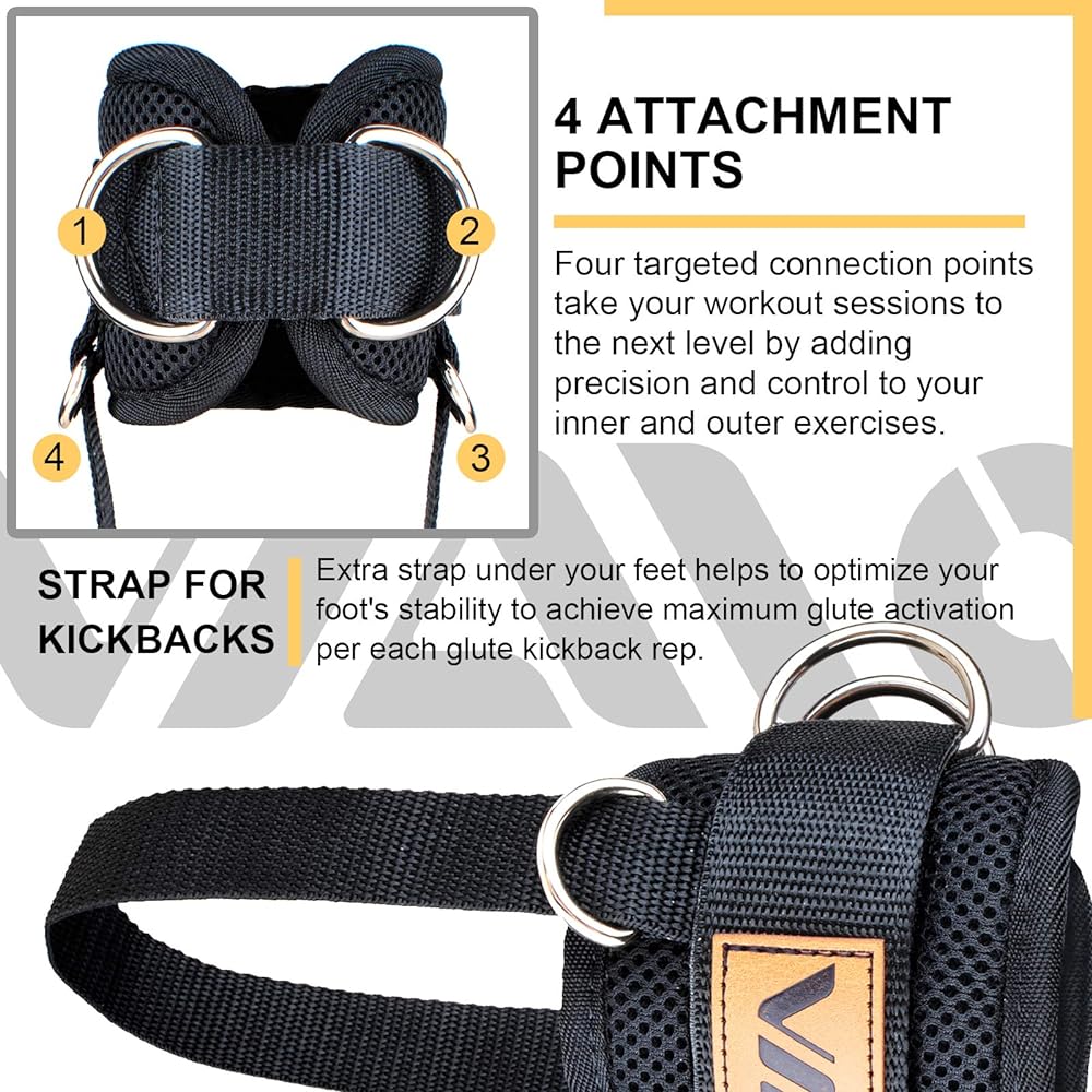 VAIIO Ankle Strap for Cable Machine Adjustable Comfort Fit Neoprene Double D-Ring Reinforcement - Premium Ankle Cuffs Improve Abs, Lift Buttocks, Strengthen Legs, Unisex