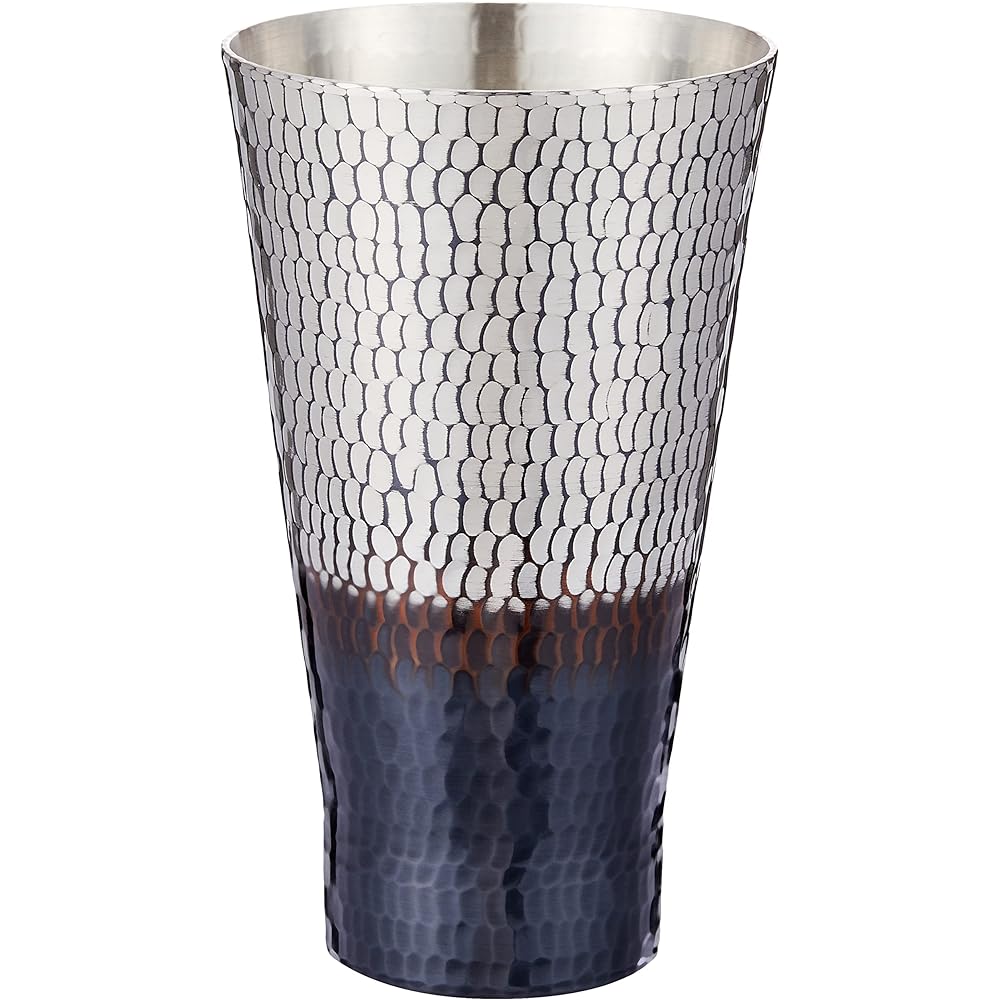 Shinko Metal Tumbler, Tin, Black Finish, Medium 350ml, Pure Copper Tin, Black Finish, Handmade Hammered Tumbler BR-202SB