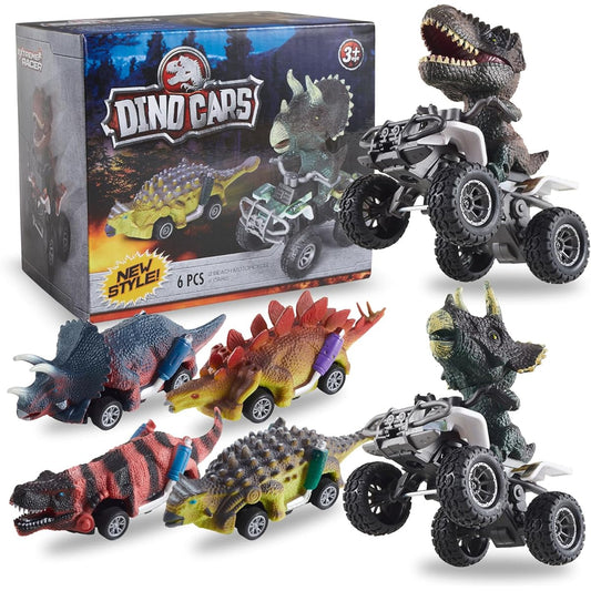 RabvPerce Pull Back Dinosaur Car Toy Inertia Bike 6 Pack Gift Birthday Christmas Celebration 3 4 5 6 7 8+ Kids