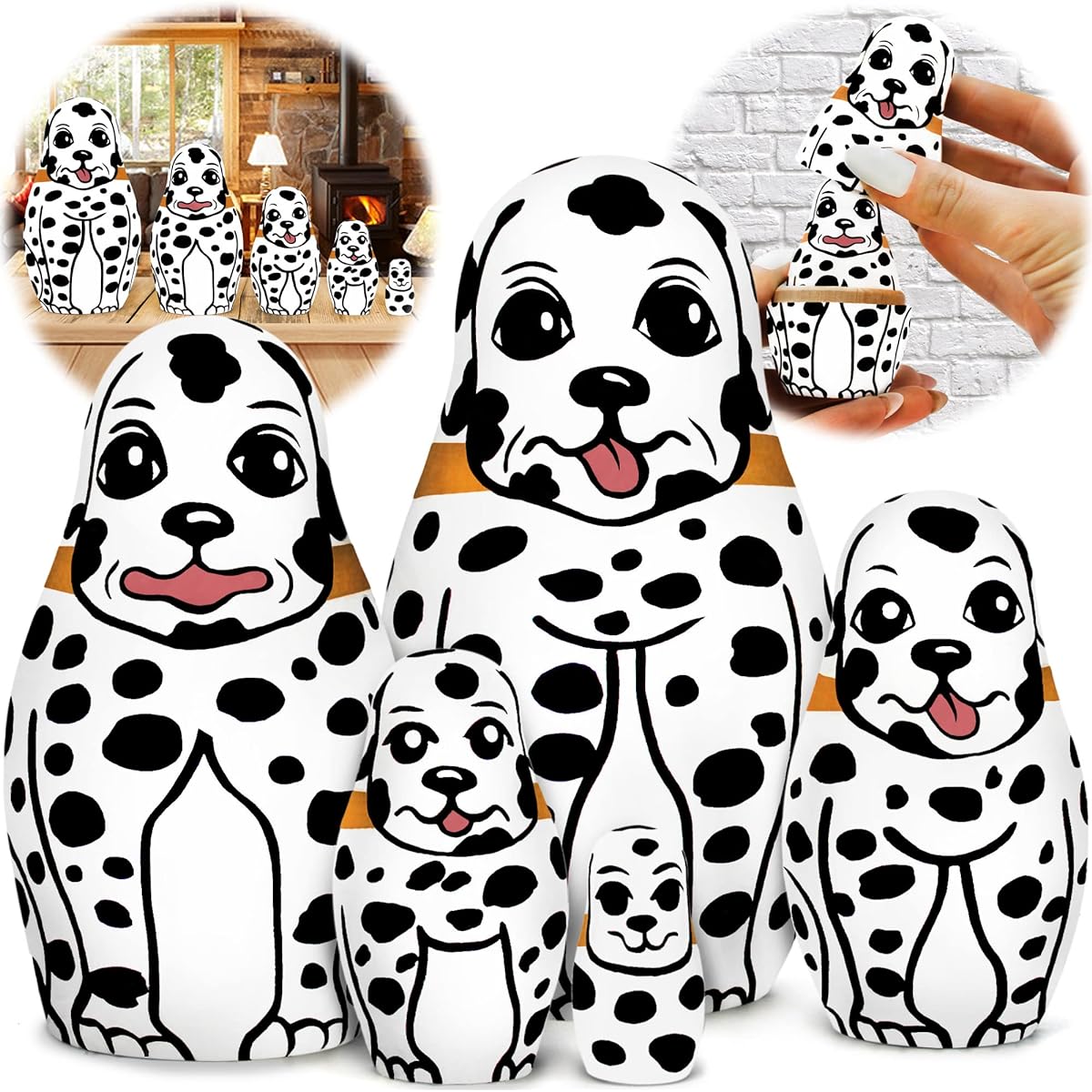 AEVVV Dog Nesting Dolls Set 5 Pieces - Matryoshka Dolls Dalmatian Dog Figurines - Dalmatian Gifts for Dog Lovers - Russian Nesting Dolls Dog Decor Decoration