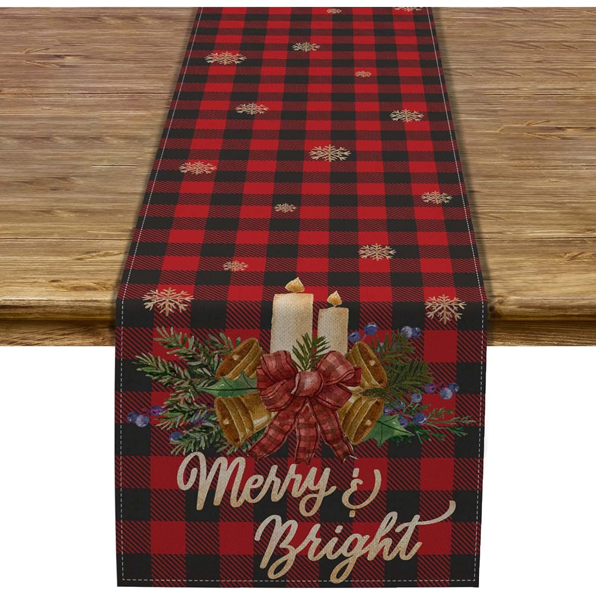 Christmas Red and Black Buffalo Check Plaid Table Runner Rustic Linen Winter Solstice Yule God July Decor for Home Kitchen Dining Room - 13 x 72 Inch