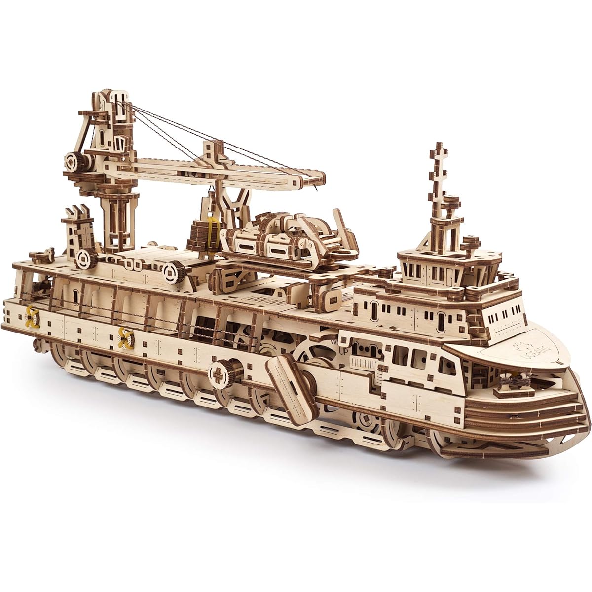 UGEARS Wooden Mechanical Construction - Research Ship 3D Puzzle Adult - Ship Model - Puzzle 3D Construction Kit - Ship Model Kits - 3D Wooden Mechanical DIY Kit