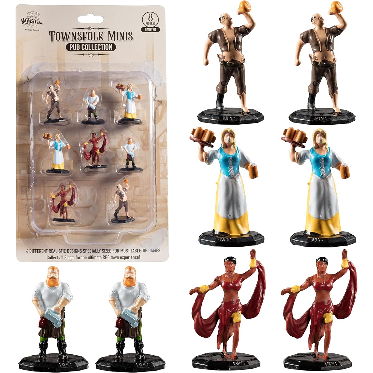 Monster Townsfolk Mini Fantasy Figures - Hand Pub Workers Non-Player Characters NPC Miniatures - 1" Hex Size for DND Dungeons & Dragons Pathfinder All RPG Tabletop Games