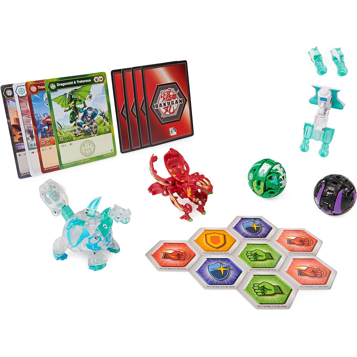 Bakugan Baku-Gear 4-Pack Ramparian Ultra Baku-Gear and Fused Trox Nobilious Ultra Collectible Action Figures