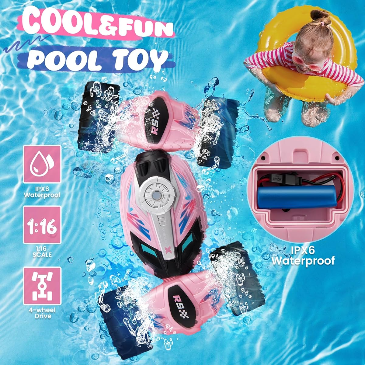 ARTISHION Amphibious RC Car 1:16 Inch Pink Land and Amphibious Gesture & Remote Control Spare Battery Great for Girls