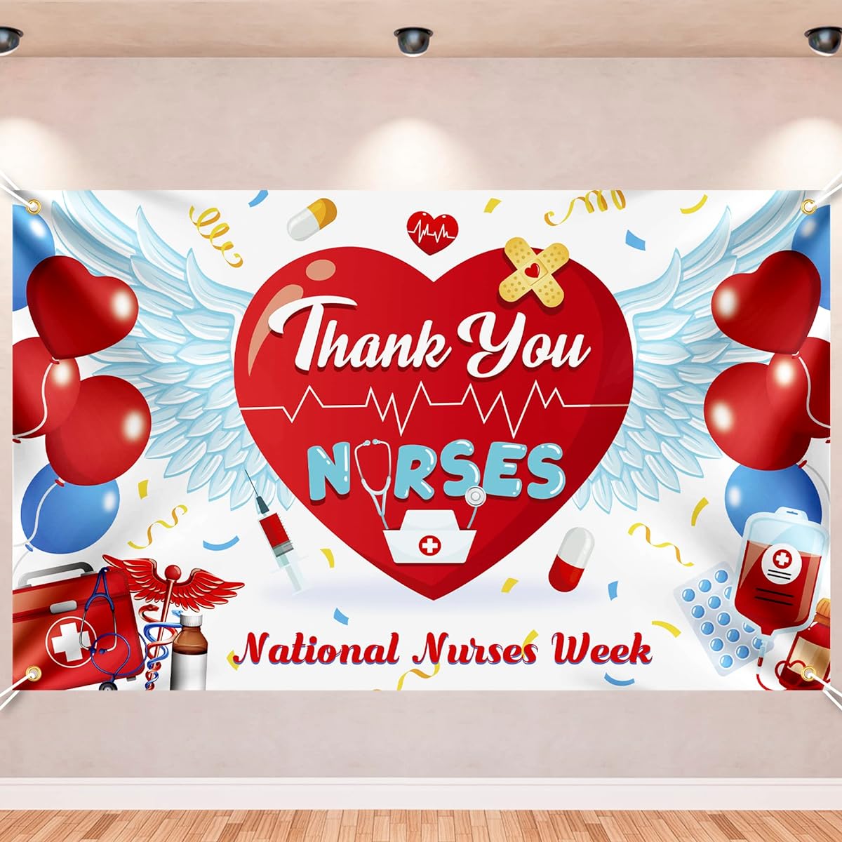Nurses Week Decorations Thank You Nurses Party Backdrop, Polyester National Nurses Week Hanging Banner Photo Booth Decoration Wall Backdrop Poster Photography Props Nursing Party Supplies