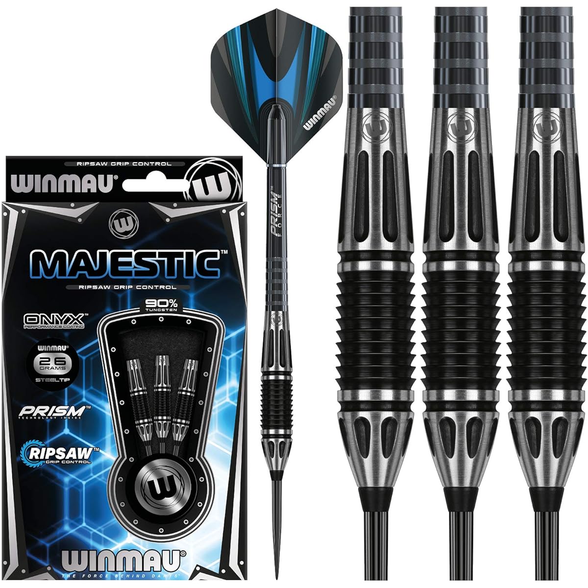 WINMAU Majestic Tungsten Steeltip Darts Set 26g with Prism Flight and Shafts(Stems)