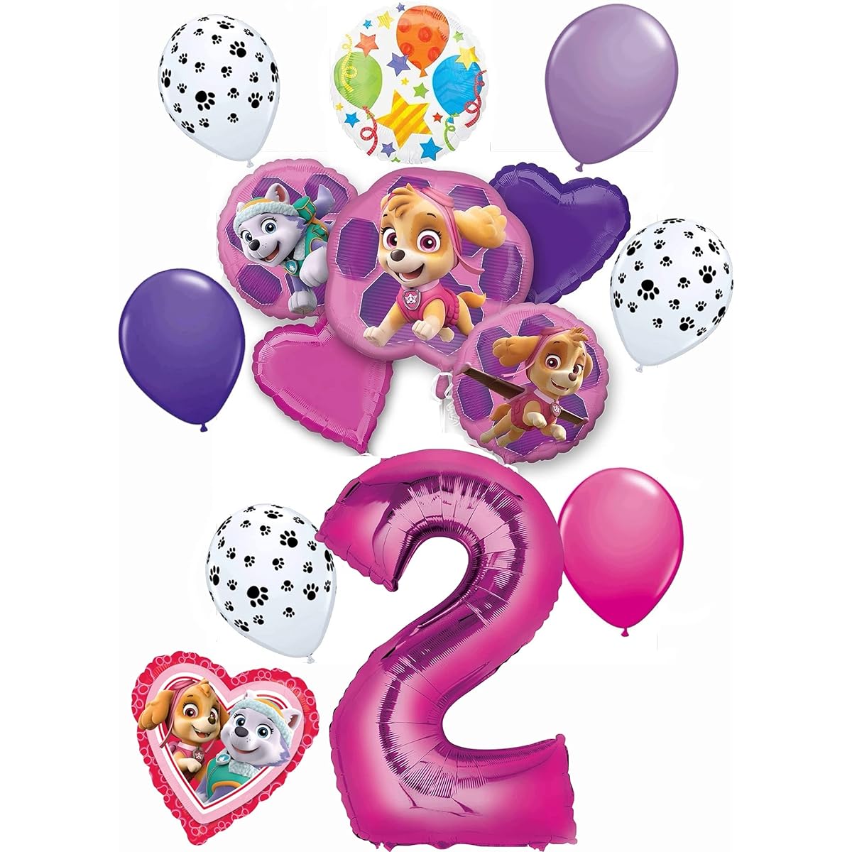 Paw Girl Pups on Patrol Party Supplies 2nd Birthday Balloon Bouquet Decorations Pink Number 2