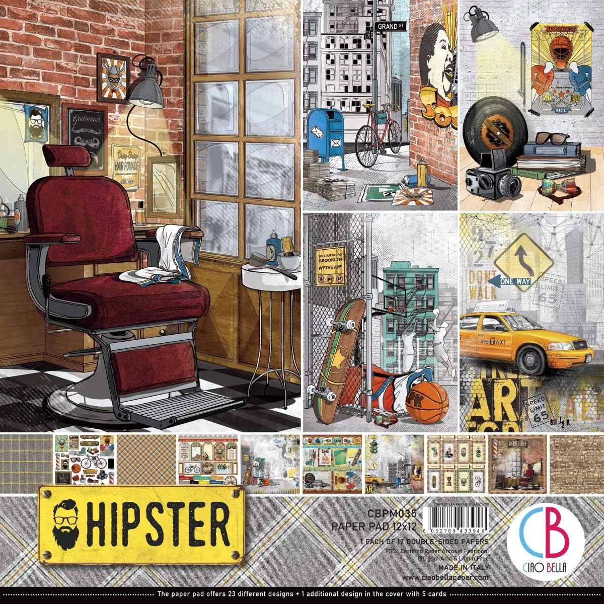 CIAO BELLA PAPER PACK 12X12 12 PACK HIPSTER 12 DESIGNS 12 EACH DESIGN