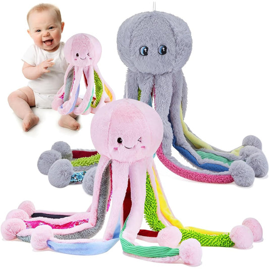 Syhood 2pcs Sensory Octopus Plush Fidget Stuffed Animals Multi-Textured Soft Autism Toy Developmental Octopus Plush Toys Special Needs and Sensory Fun Activities Birthday Christmas Gift