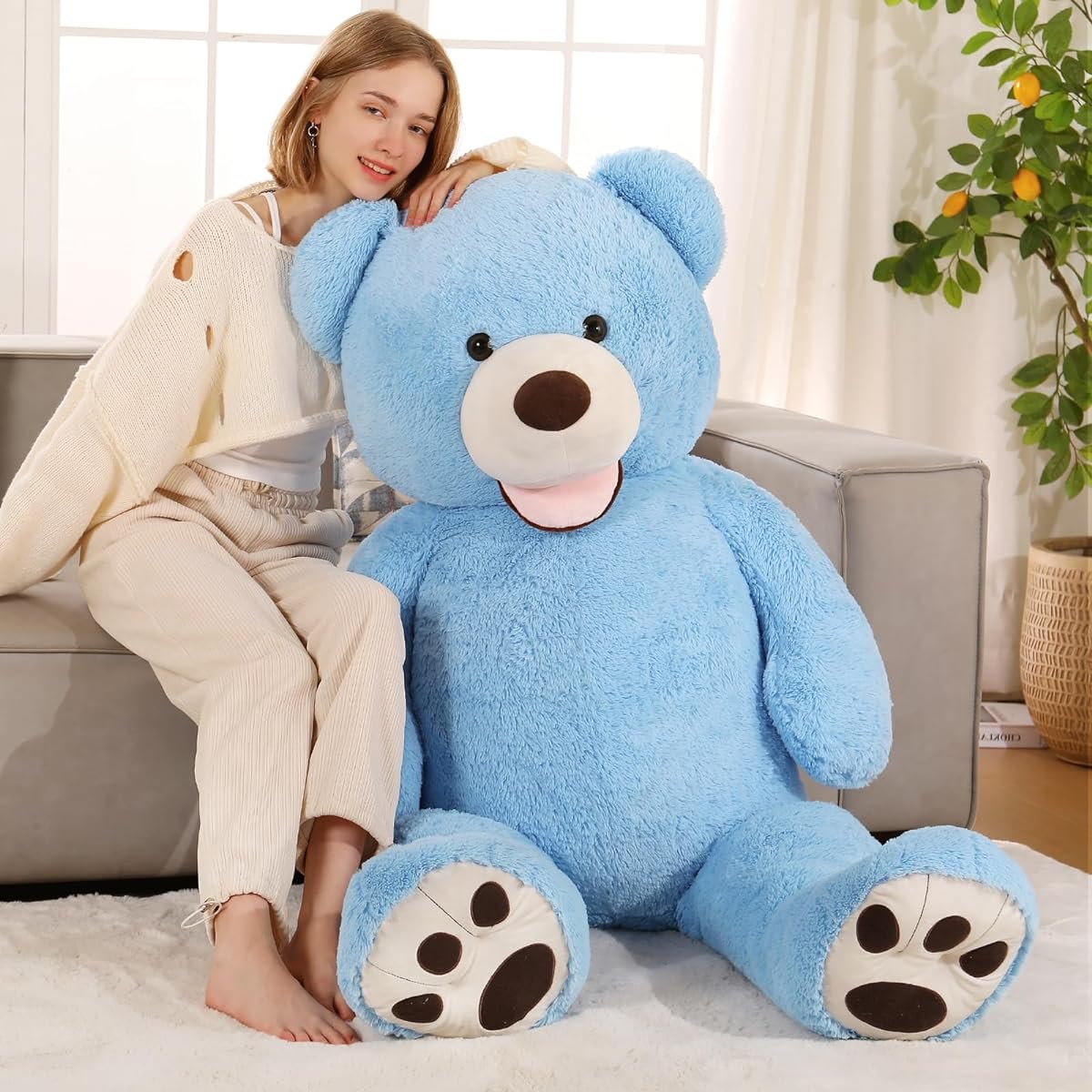 DOLDOA 5ft Teddy Bear Plush Toy for Girlfriend, Big Teddy Bear for Baby Shower, Giant Teddy Bear for Boyfriend, 5ft, Valentine's Day, Birthday, Mother's Day, Christmas, Maya Blue