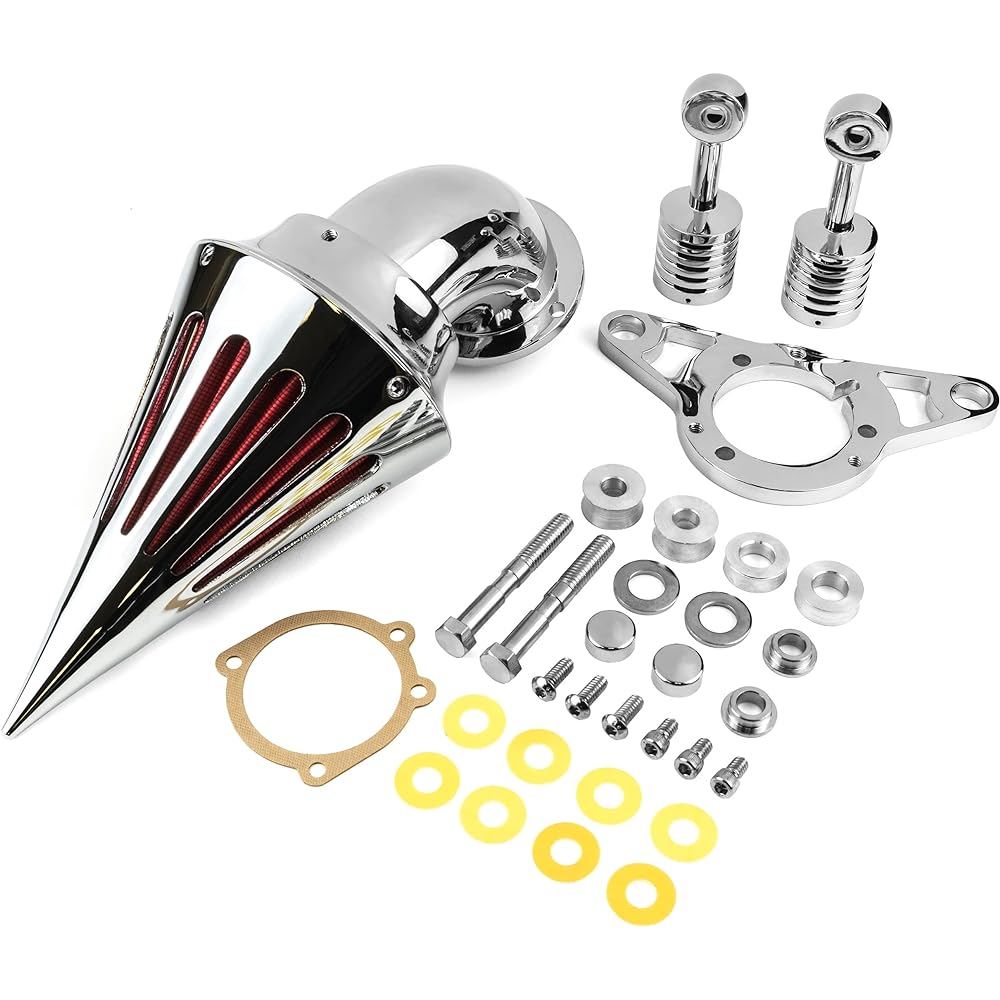 Krator Motorcycle Chrome Spike Air Cleaner Intake Filter Compatible with 2002-2007 Harley Touring Road King Street Glide
