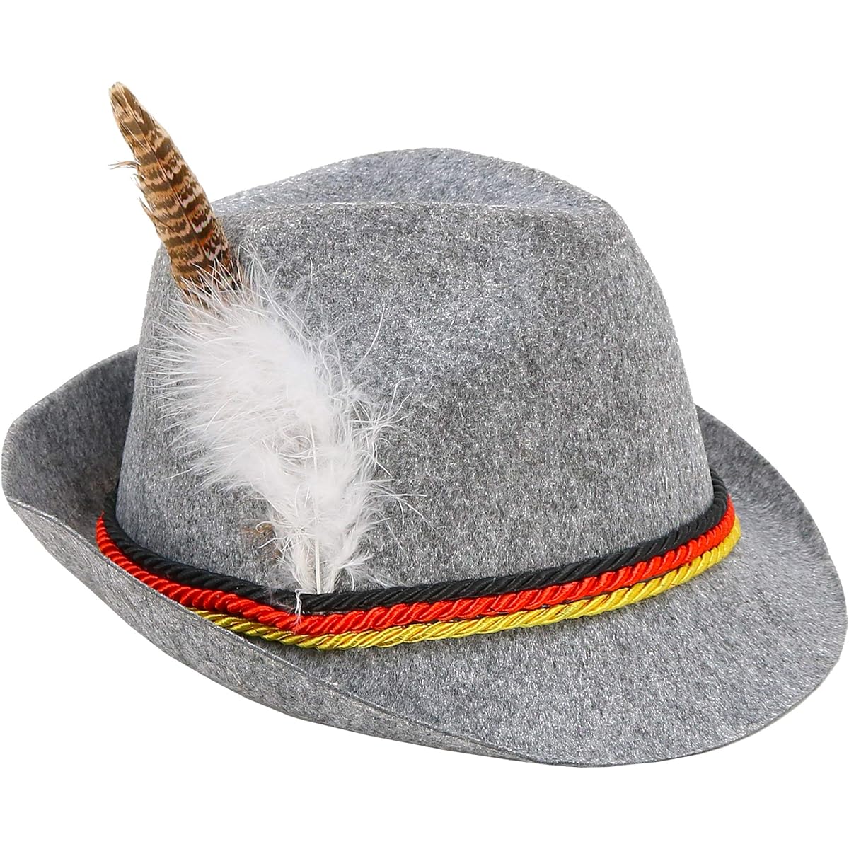 Skeleteen German Oktoberfest Alpine Fedora Bavarian Swiss Trachten Felt Costume Hat with Feathers for Kids and Adults - Grey