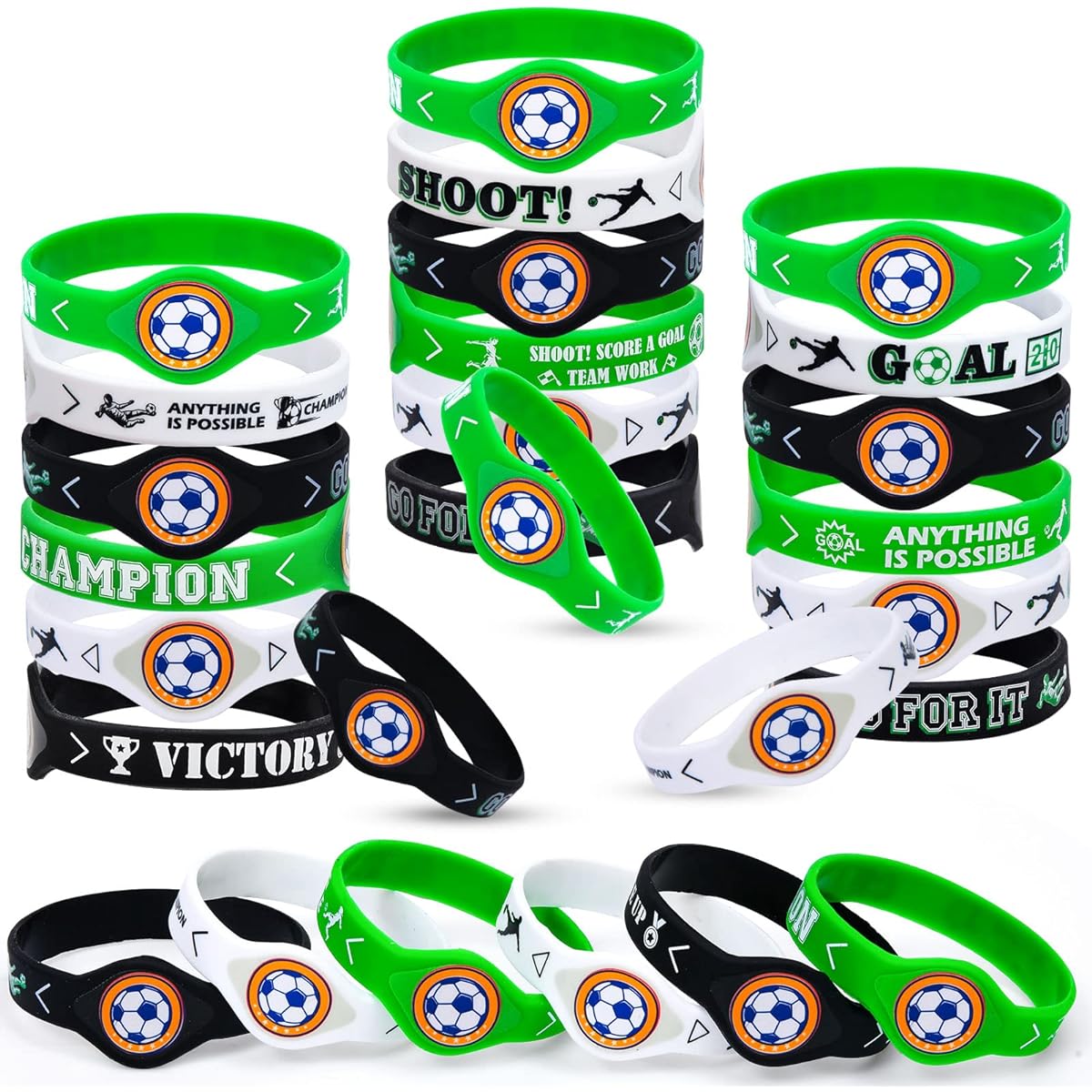 Lorfancy 24 Pieces Soccer Party Favors Boys Girls Silicone Wristbands Bracelets Soccer Theme Gifts Party Supplies Decorations Goodie Bag Fillers for Kids and Adults