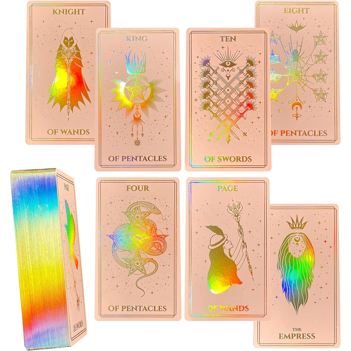 CRAFTERIAN Mistyk Minimalist Tarot Cards Rainbow Foil 78 Tarot Deck Gold Edge for Beginners and Experts with Guidebook (Pink)