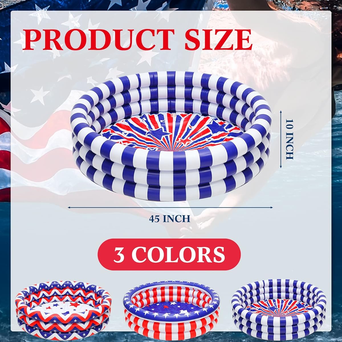 Woanger 4th of July 45 x 10 Inch Heavy Duty Inflatable Children's Pool Independence Day Swimming Pool Star American Flag Swimming Pool Summer Indoor Outdoor Patriotic Water Pool No Pit Leak