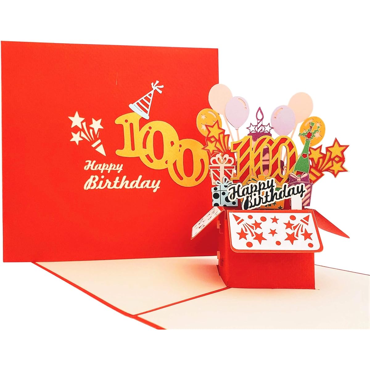 iGifts And Cards Happy 100th Red Birthday Party Box 3D Pop Up Greeting Cards - 100 Amazing Balloons Unique Celebration Feliz Camplinhos Fun