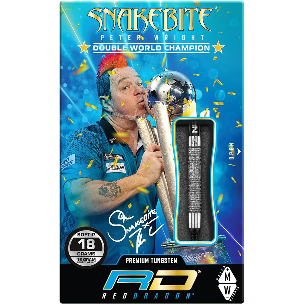 Red Dragon Peter Wright Snakebite Euro 11 Element Soft-Tip - 18 Gram - Premium Tungsten Steel Darts with Flights, Shafts
