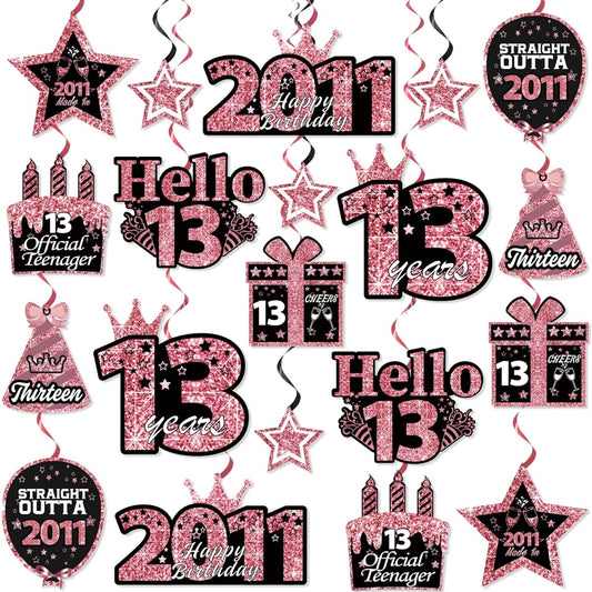 40pcs Rose Gold 13th Birthday Decorations for Girls Hanging Swirls No DIY Required 13th Birthday Decorations for Girls Ceiling Flow Happy 13th Birthday Decorations for Girls Hanging Swirls