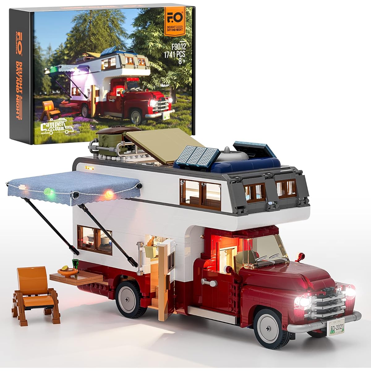 FUNWHOLE Lighted Camper Van Building Set - Camper Construction Building Bricks Set with LED Lighting Kit, 1741 Pieces for Teens and Adults