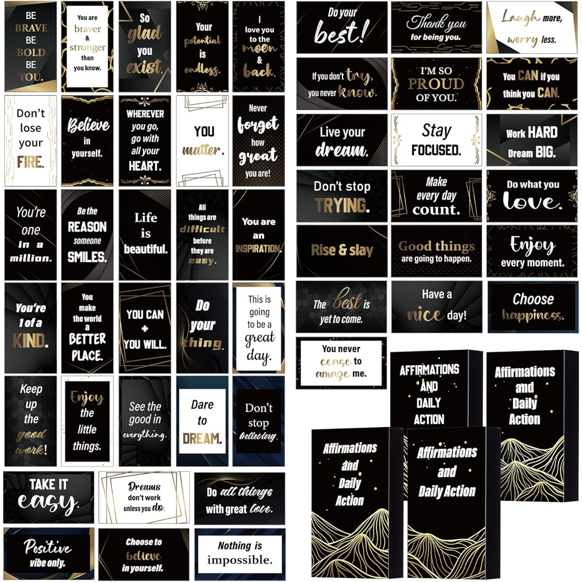Seajan 200 Inspiration Cards for Men Black Affirmation Cards Motivation Cards Encouragement Cards for Boys with Box Mini Positive Cards Bulk Purchase for Office Business School