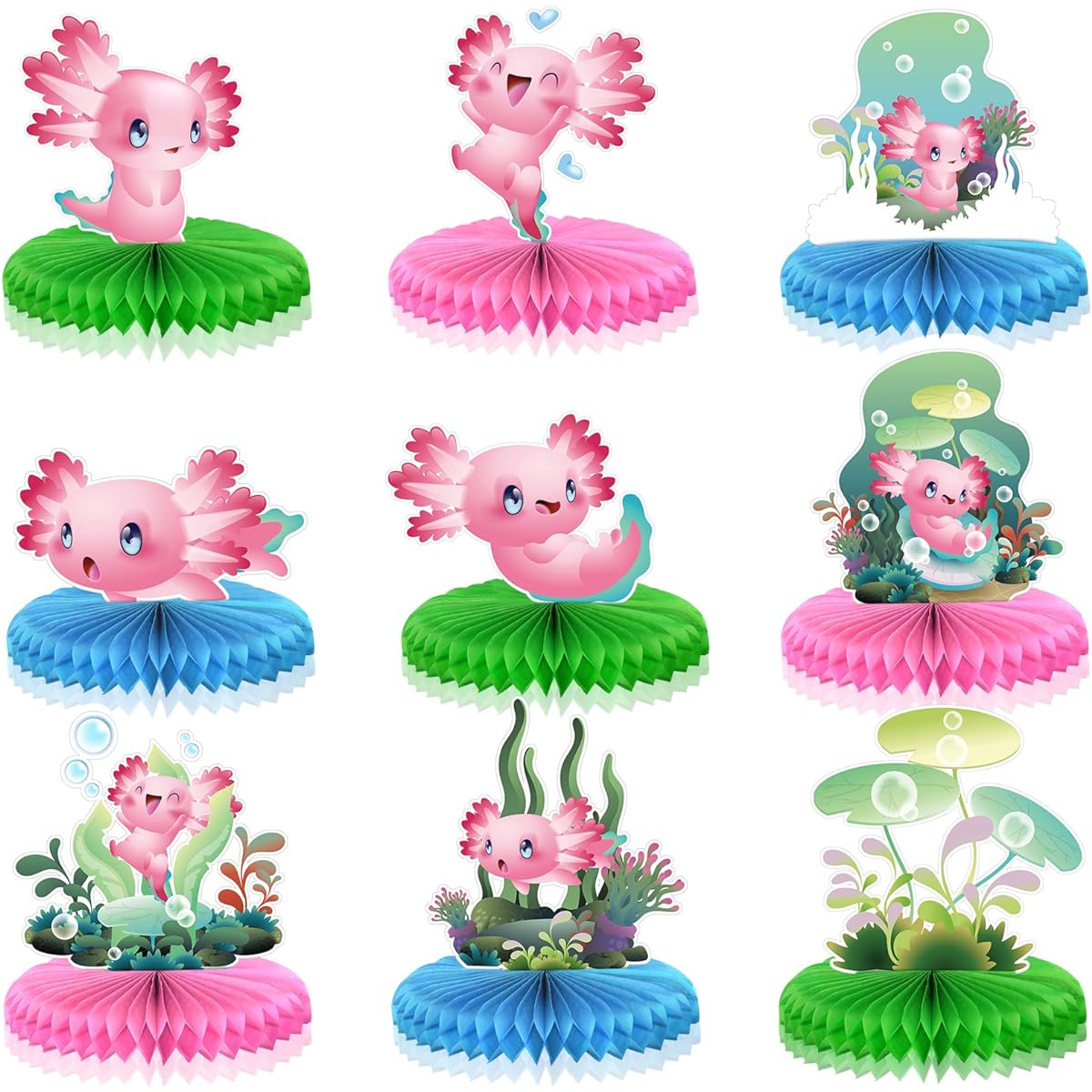 Axolotl Birthday Party Decorations, Axolotl Table Toppers, Cute Axolotl Centerpieces Table Decor, Axolotl Party Supplies, Axolotl Party Favors for Kids Girls Birthday Baby Shower Party Supplies (9pcs)