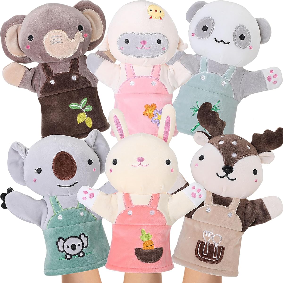 Halloscume 6pcs Animal Hand Puppets, Buddies Hand Puppets Soft Plush Toys with PP Cotton Filled Junior Puppets Stuffed Animals for Storytelling Preschool Education Imaginative Role Play Multicolor