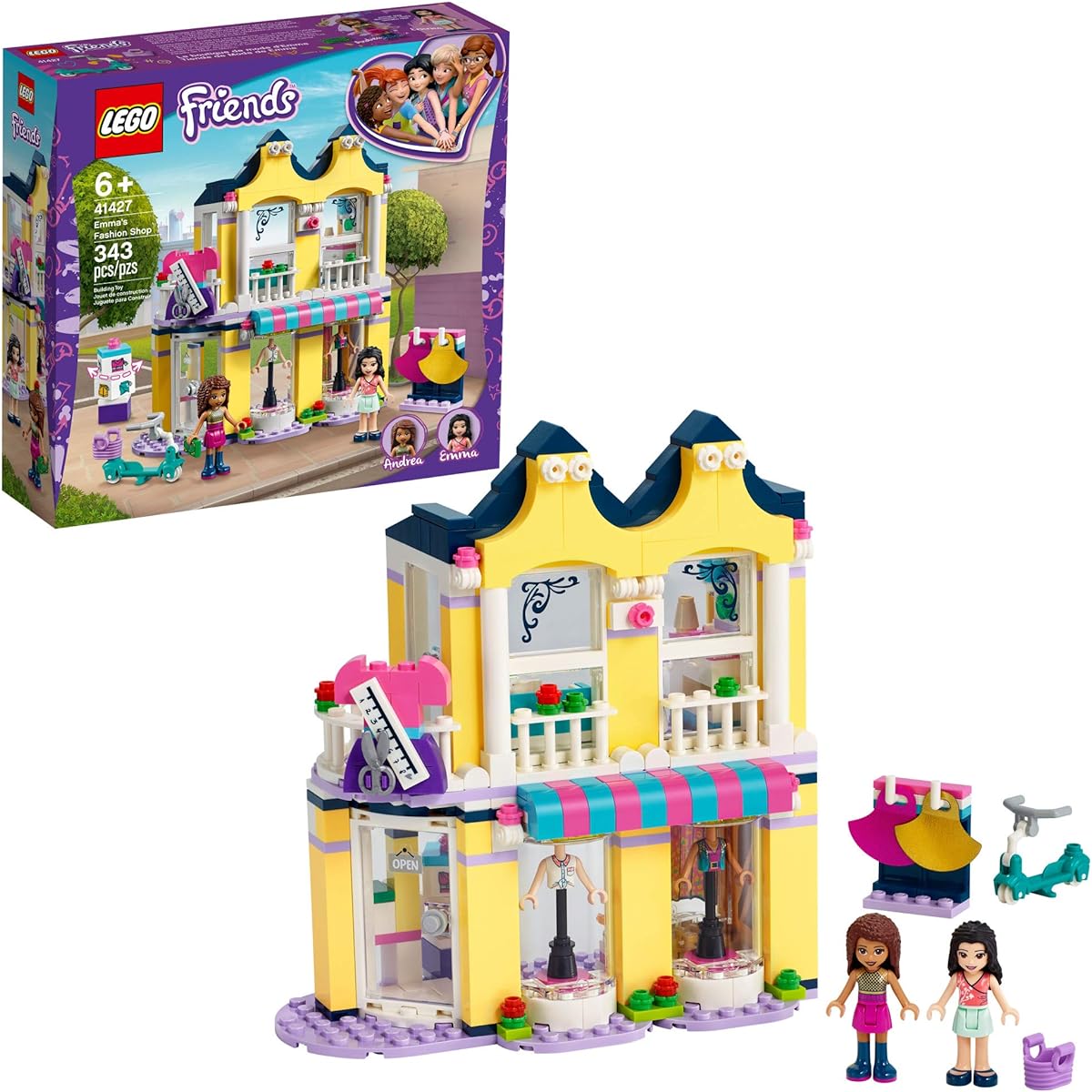 LEGO Friends Emma’s Fashion Shop 41427, Includes Friends Emma and Andrea Buildable Mini-Doll Figures and a Range of Fashion Accessories to Inspire Hours of Creative Fun, New 2020 (343 Pieces)