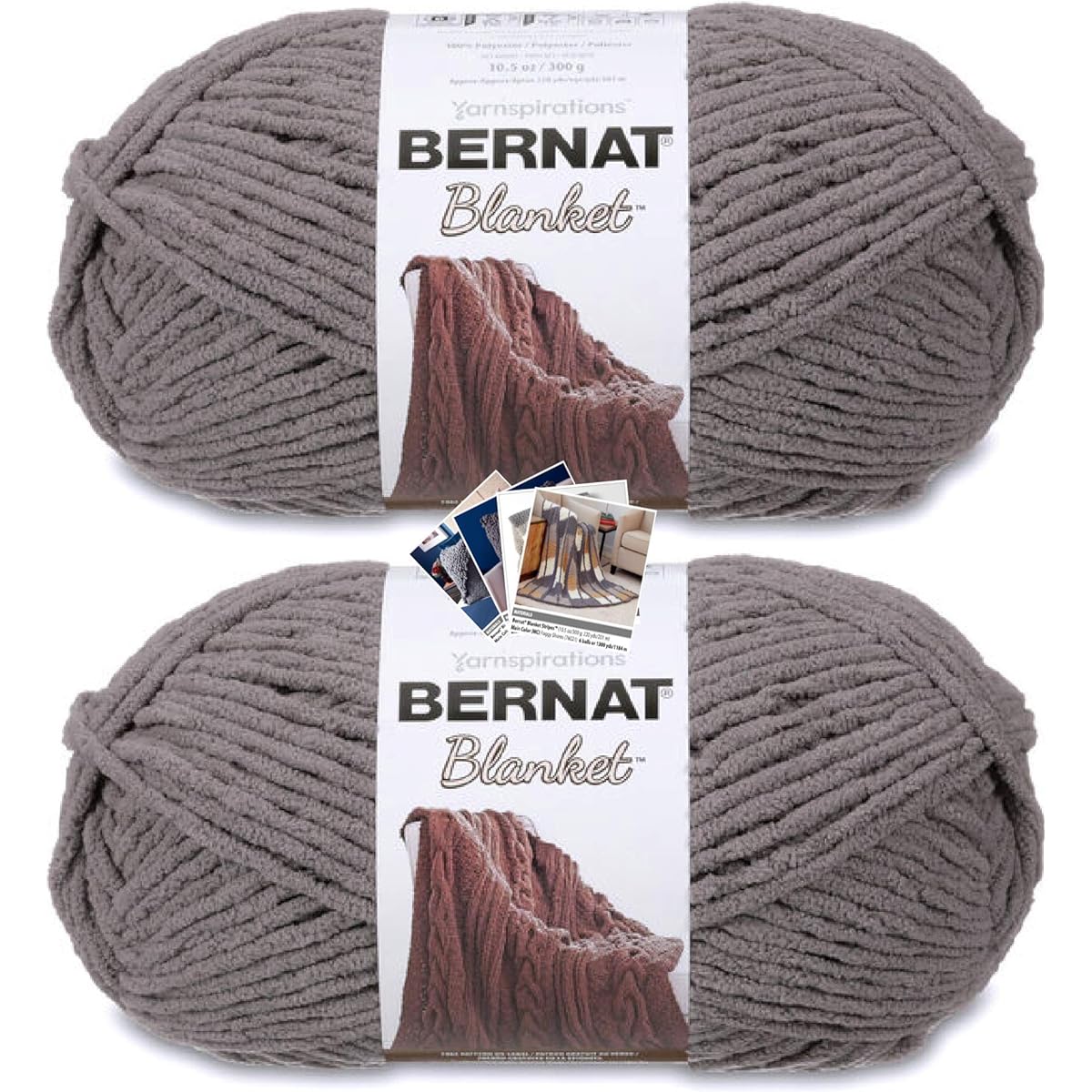 Bernat Blanket Yarn - Big Ball (10.5 oz) - 2 Pack with Pattern (Dark Grey)