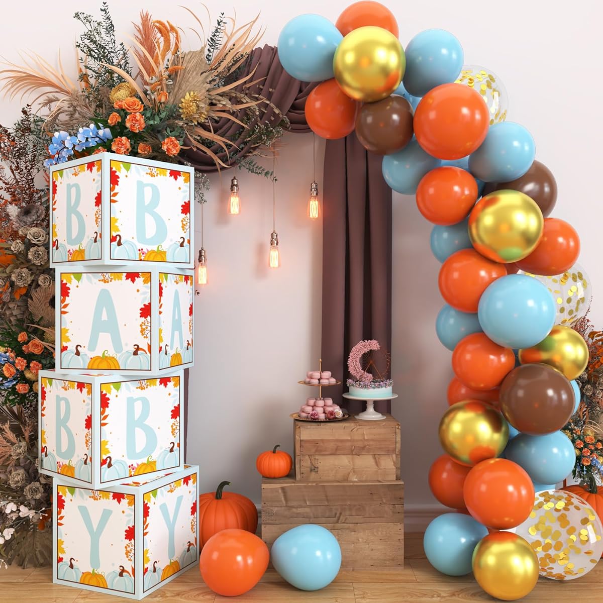 Pumpkin Baby Shower Balloon Box Baby Block Decoration Little Pumpkin Baby Shower Fall Theme Gender Reveal Birthday Party Supplies Blue