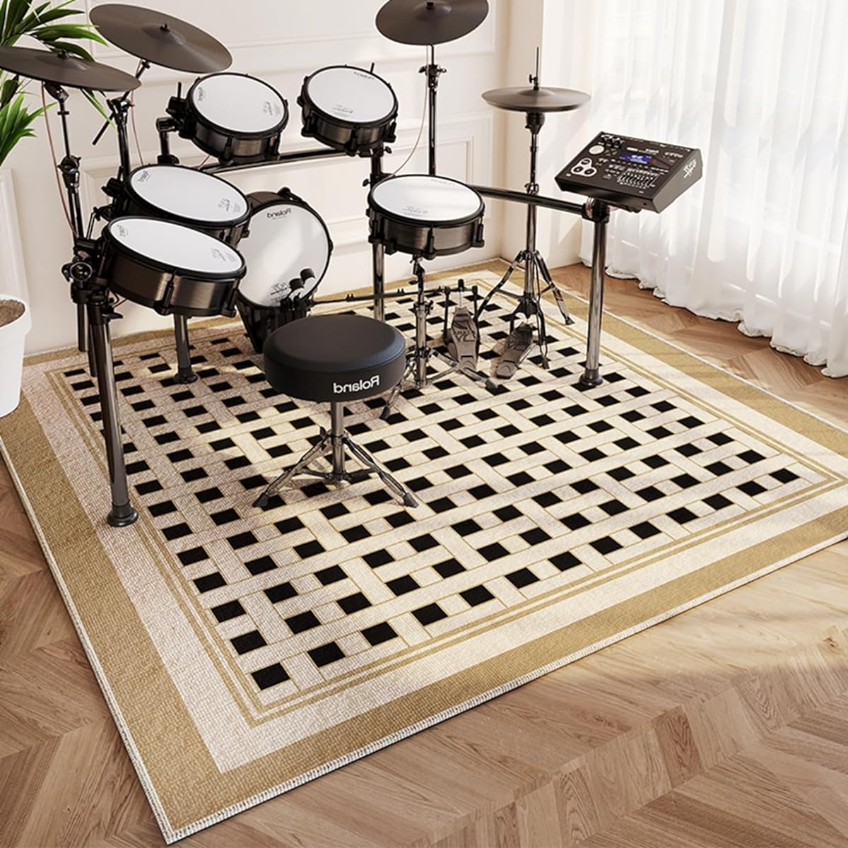 ed pattern, electronic piano, upright piano, rug, 0.3 inches (8 mm), large, rectangular, sofa seat mat, soundproof carpet, square, entrance mat, soft, easy to clean, scratch prevention, soundproofing, Nordic style, drum, 75.4 x 75.4 inches (180 x 180 cm)