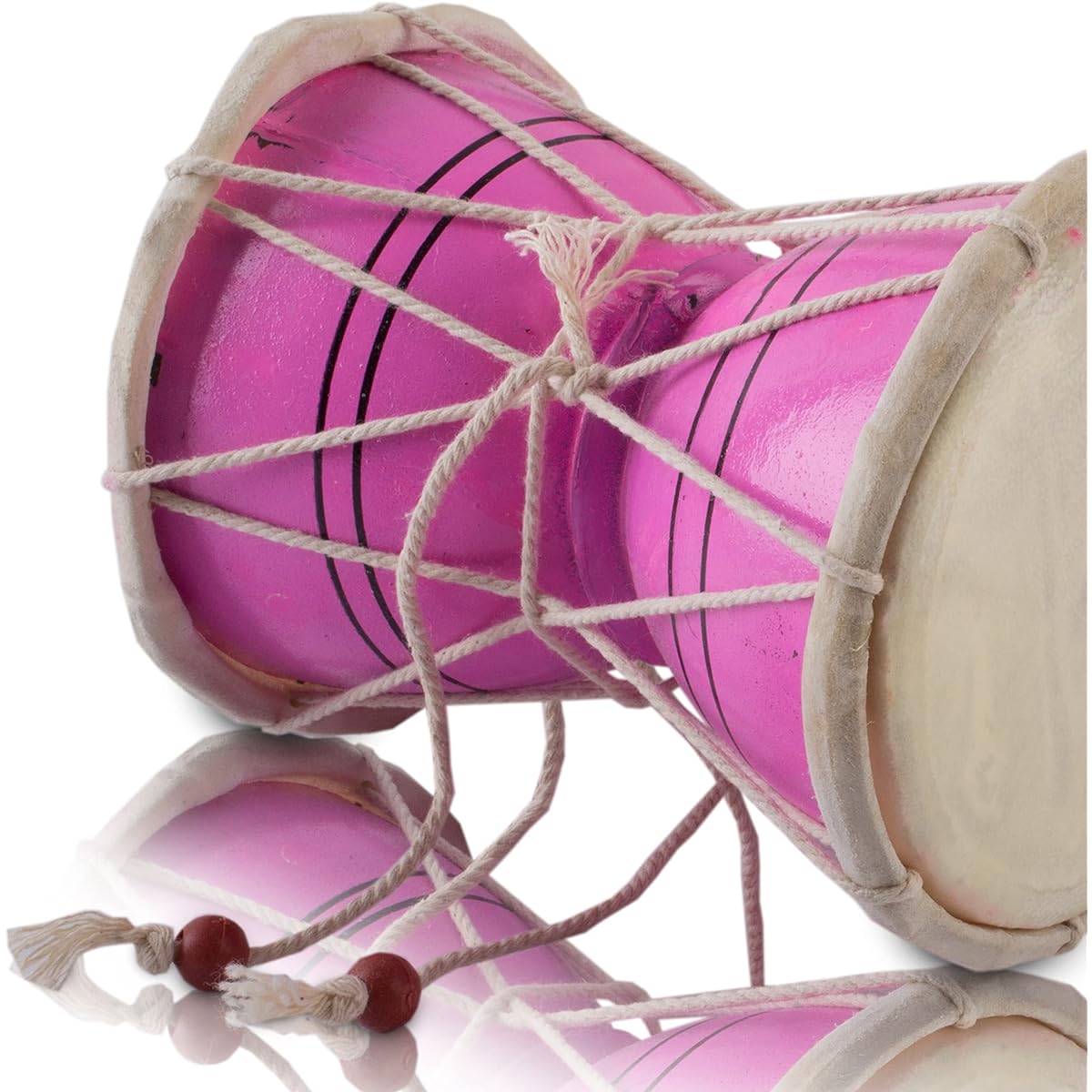 Handmade Wooden & Leather Classic Indian Ethnic Dumroo Hand Drum Set Percussion Decoration Collectible Showpiece Musical Instruments of the World (Pink)
