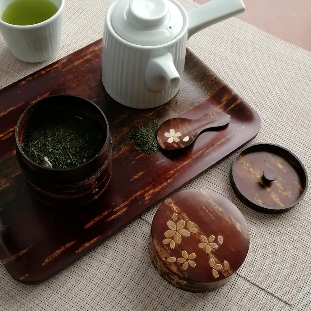 Tomioka Shoten Birch Crafts All Leather Tea Caddy Cherry Blossom L 002073