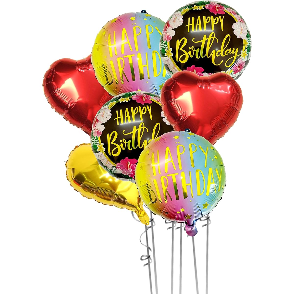TOYXE Happy Birthday Balloon Bouquet Foil Balloons Colorful Print Multicolor Set of 7