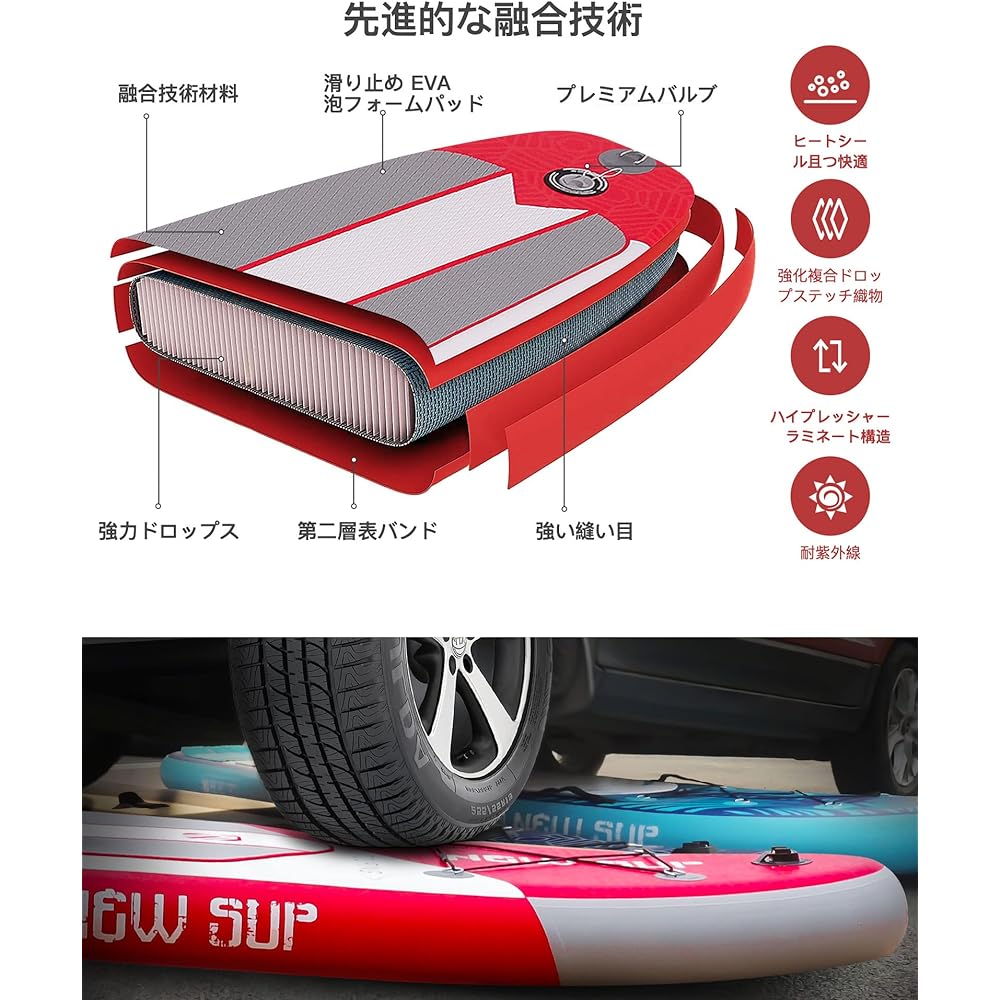 NEW SUP Inflatable SUP Stand Up Paddle Board Sup Board Width 81cm Thickness 15cm Load 145kg Beginners Intermediate Anti-Slip Ultra Lightweight SUP Board Yoga Fishing Sea Summer Outdoors With Pedal High Maneuverability Inflatable Surfboard (Red)