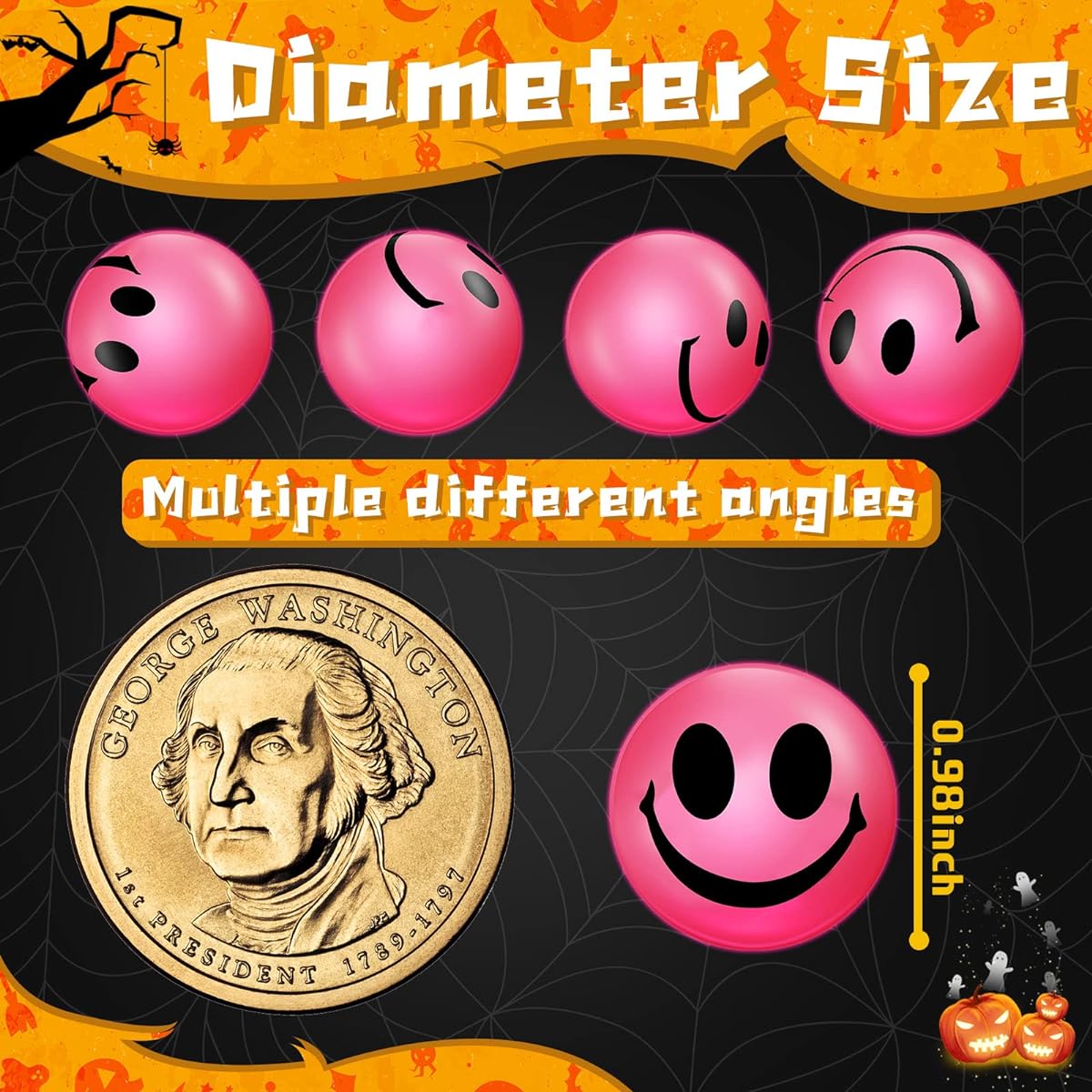 Deekin Glow in the Dark Smile Face Bounce Balls, 300pcs 1" Bouncy Balls for Boys Girls Birthday Holiday Halloween Party Supplies Goody Bags Vending Machine Stuffers (Pink)