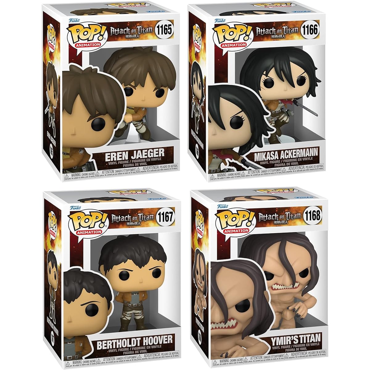 Funko POP! Anime Attack on Titan Season 3 Collector's Set: Ymir's Titan, Bertholdt Hoover, Eren Yeager, Mikasa