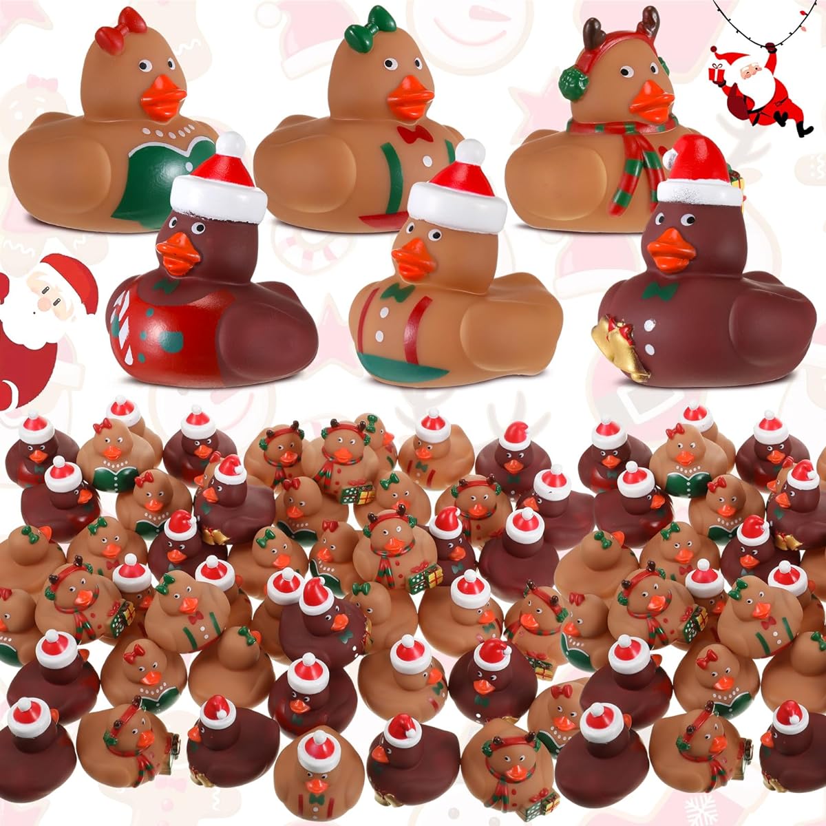 Liliful 48 Pcs Christmas Gingerbread Man Rubber Duck Toys, Gingerbread Man Theme Party Decorations, Small Funny Bath Rubber Ducks for Christmas, Winter Holidays, Birthday, Pool, Classroom, Goodie Bag Fillers, 2"