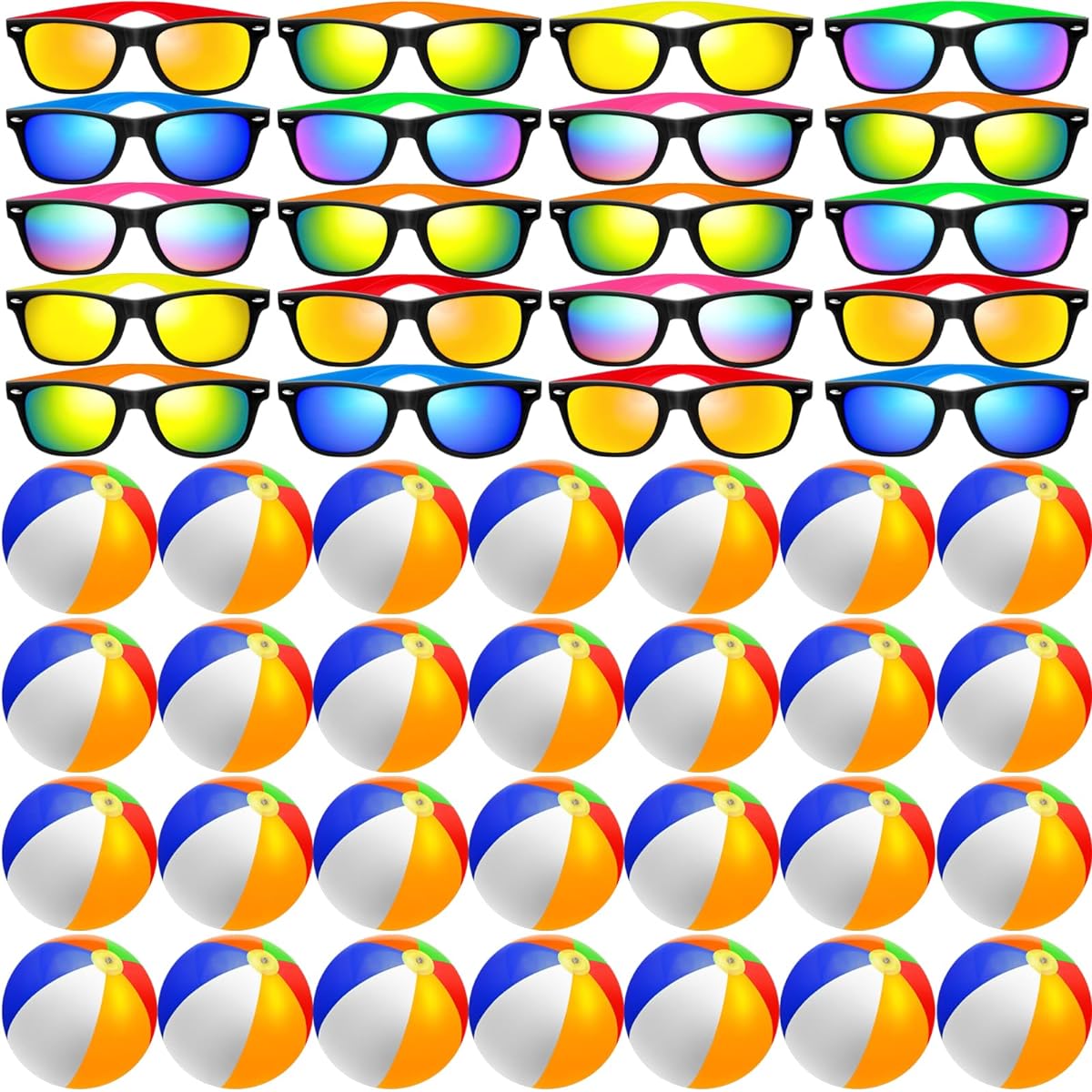 Sunglasses Beach Ball Bulk Party Favors for Kids 30 Pieces Neon Sunglasses 30 Pieces 12 Inch Beach Ball Kids Boys Girls Graduation Party Supplies Summer Beach Pool Party Favors Goodie Bags Giveaways, HH-2024-30S+30B-6