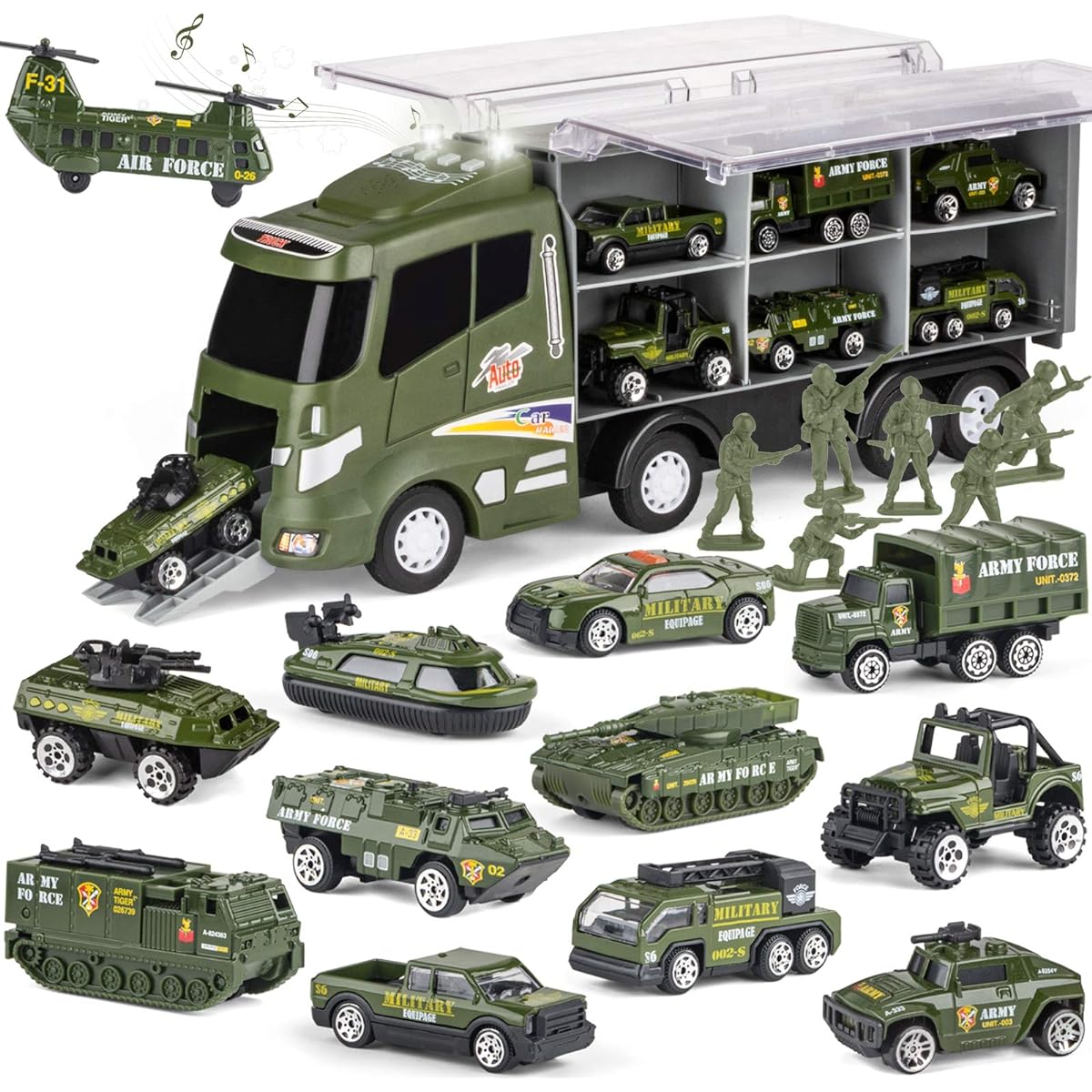 18PCS Military Trucks Army Men Toy Set for Boys Mini Diecast Battle Cars Transport Carrier Truck Playset Army Toy Vehicles for Boys Girls Kids Toddlers Age 8-12 Birthday Gifts Party Favors