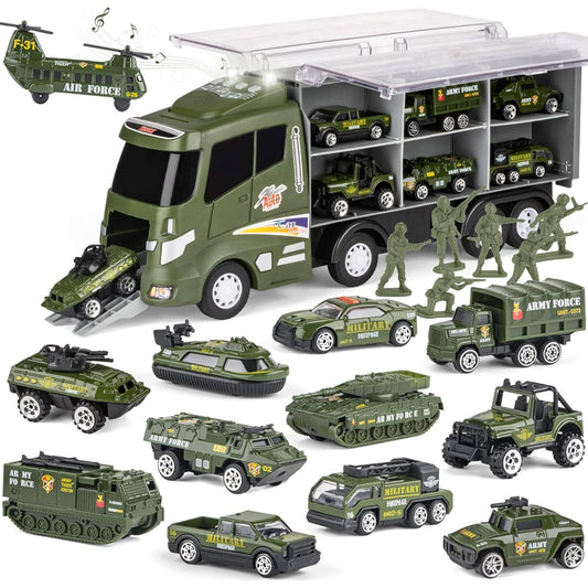18PCS Military Trucks Army Men Toy Set for Boys Mini Diecast Battle Cars Transport Carrier Truck Playset Army Toy Vehicles for Boys Girls Kids Toddlers Age 8-12 Birthday Gifts Party Favors