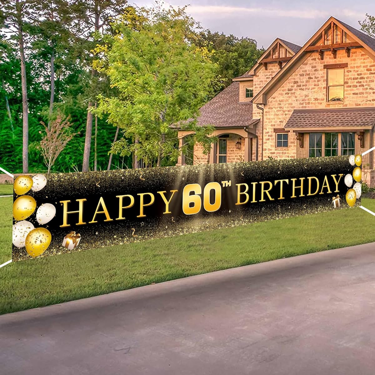 TZSS Large Happy 60th Birthday Banner Happy 60th Birthday Decorations Yard Sign 60th Birthday Indoor Outdoor Party Decorations (118" x 20")
