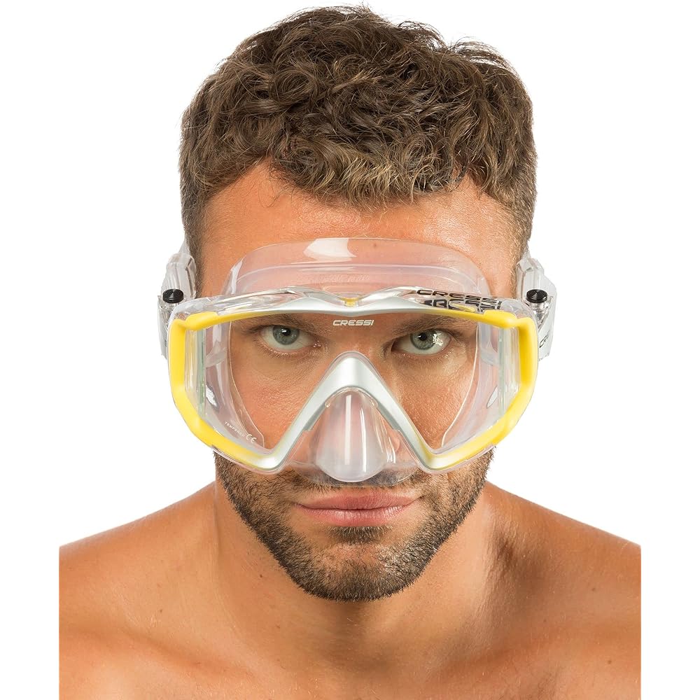 CRESSI Scuba Diving Snorkeling Mask [LIBERTY TRISIDE] Front + Both Sides 3-sided Lens Panoramic View Tempered Glass Lens [Genuine Product]
