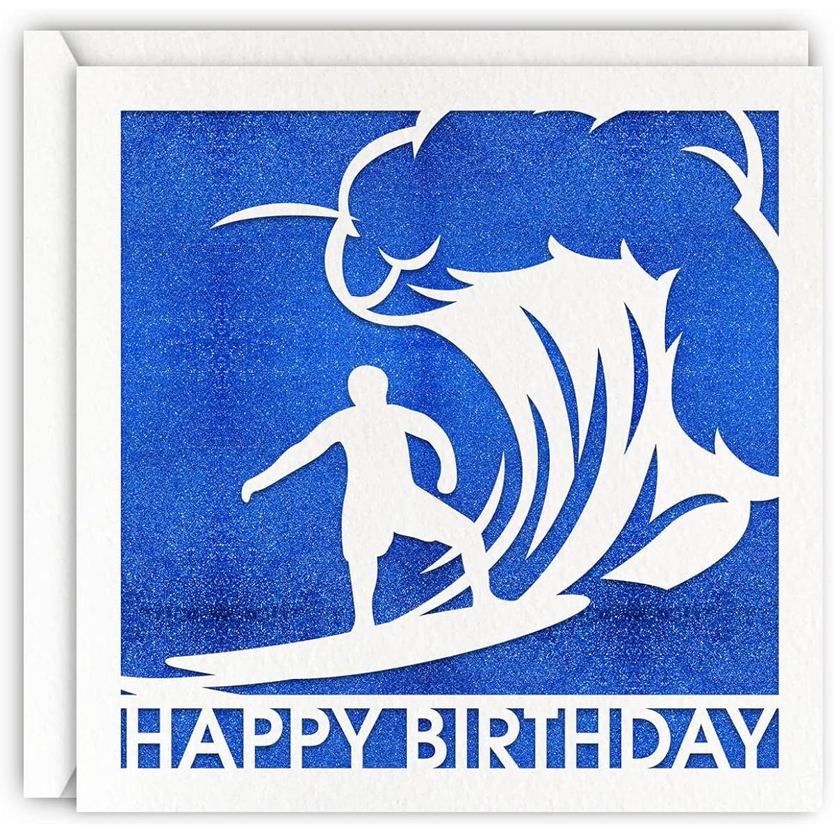 Blue Surfing Birthday Card Glitter Laser Cut Greeting Card Surfer Men Boys
