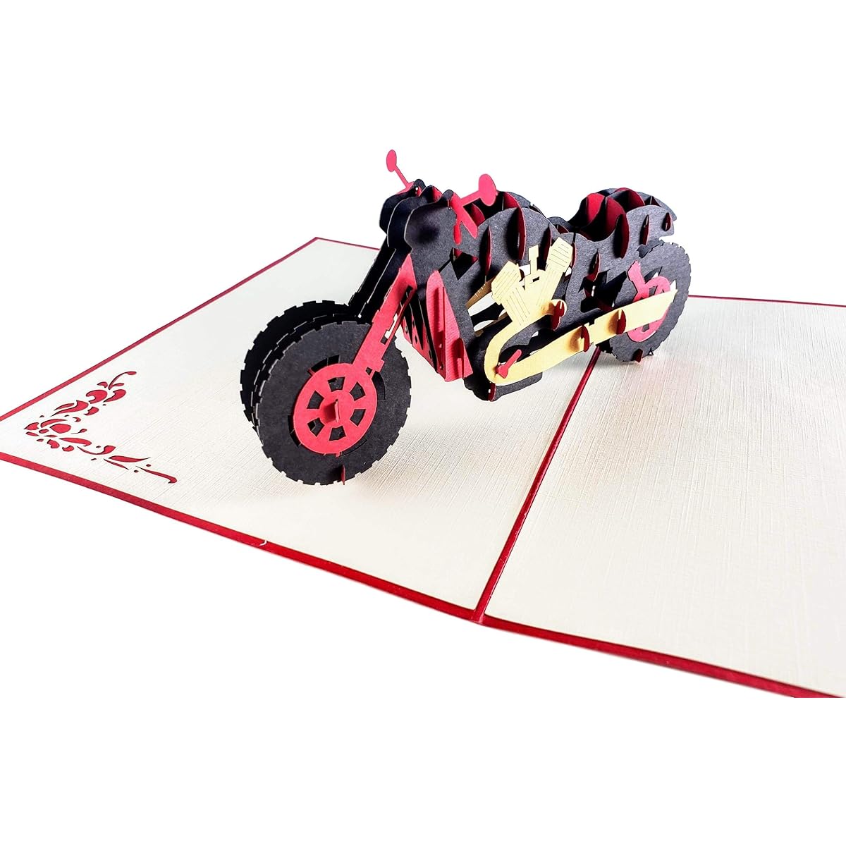 iGifts And Cards Fancy Red Motorcycle 3D Pop Up Greeting Card - Happy Birthday for Men, Great Retirement Gifts, Cool Office Birthday Gift, Fun Father's Day, Sports Adventure, Achievement Graduation