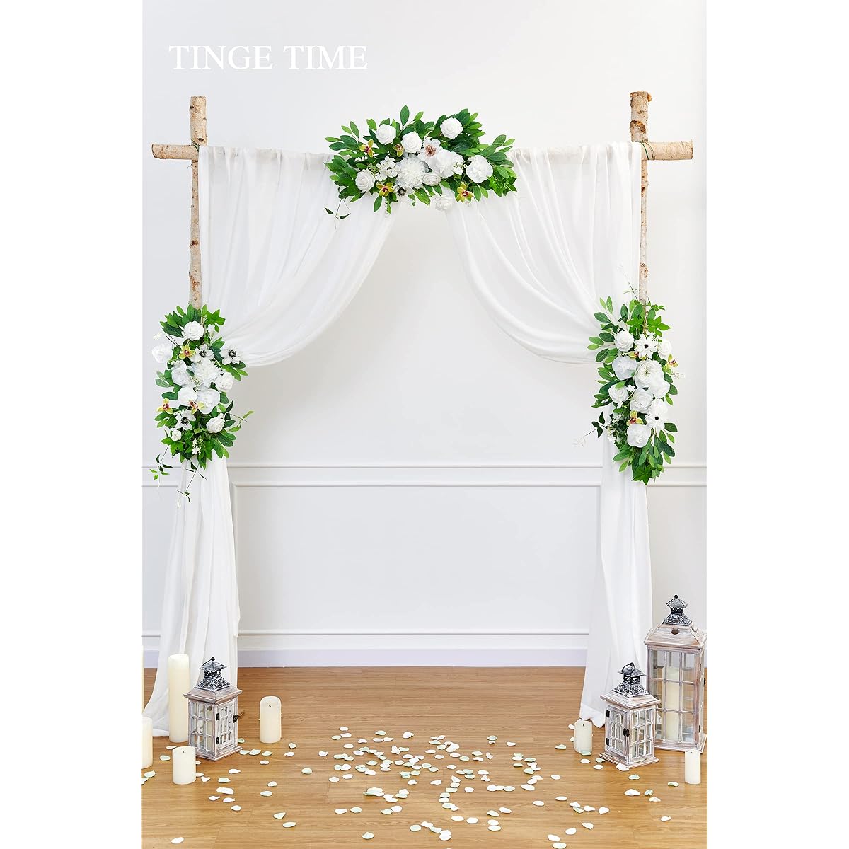 TINGE TIME 5ft Maple Leaf Wreath 3pcs Flower Garland Handcrafted Artificial Rose Garland for Arch Wedding Table Ceremony Welcome Backdrop Fall Decorations for Home (Virgin White)