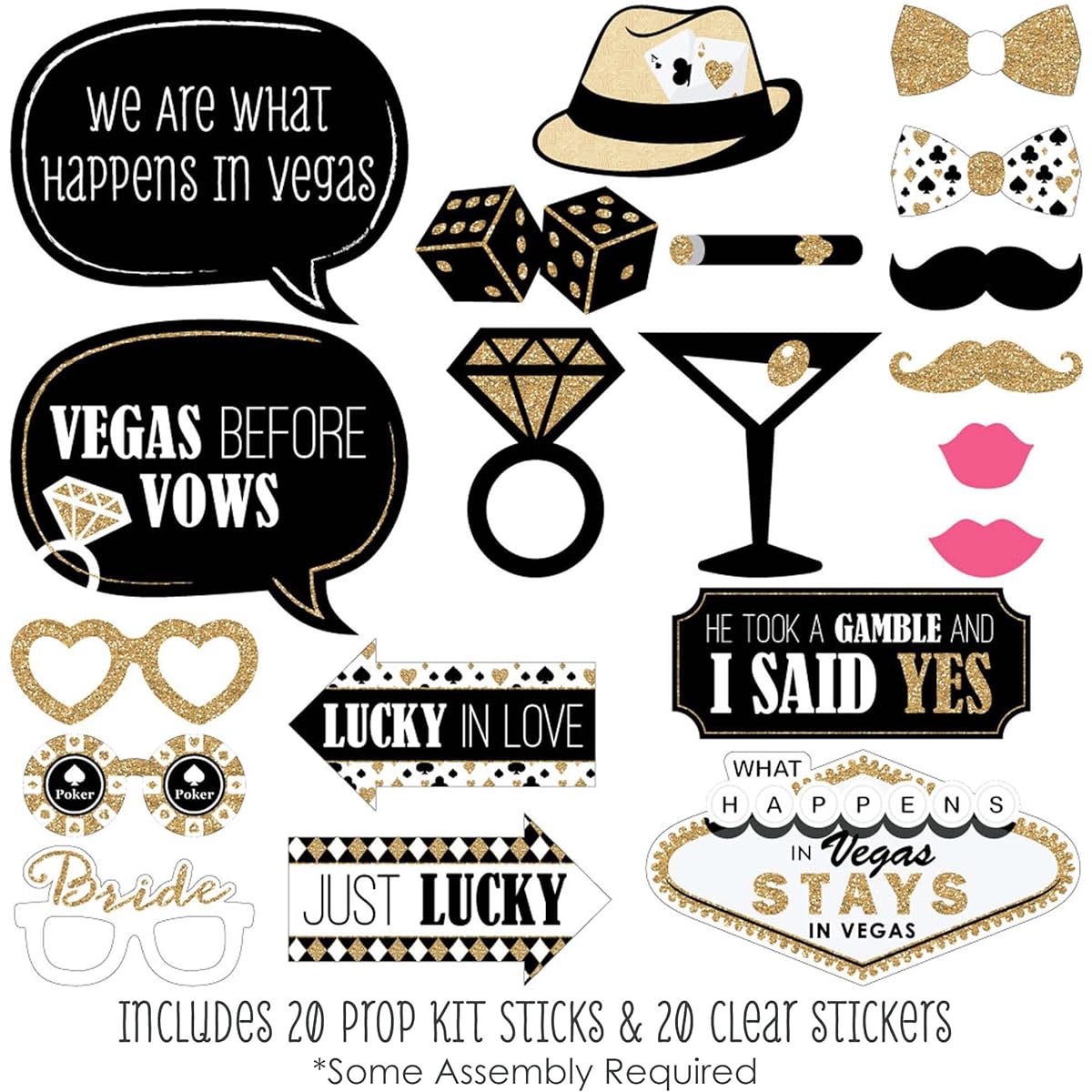 Big Dot of Happiness Vegas Before Vows - Las Vegas Bridal Shower or Bachelorette Party Photo Booth Props Kit - 20 Pieces