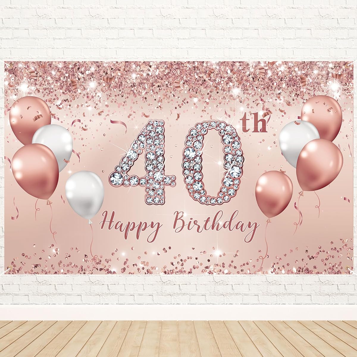Trgowaul 40th Birthday Decorations for Women Pink Rose Gold 40th Birthday Banner Backdrop 40th Birthday Party Decorations for Women Turnin 40 40th Birthday Backdrop Great Birthday Gift for Her