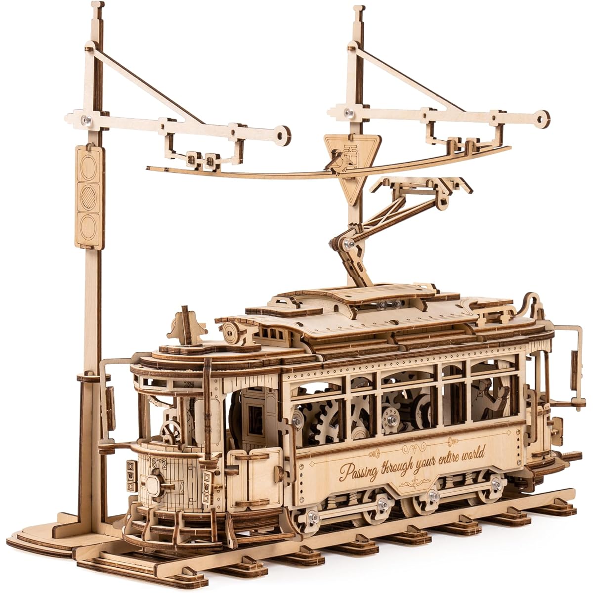 ROBOTIME 3D Wooden Puzzle, Streetcar, Classic City Tram, 1:24 Scale Model Car Kit, Mechanical, Movable Model, Craft Kit, DIY, Craft, Assembly, Kill Time, Educational Toy, Wooden Model for Kids and Adults, Birthday, Christmas Gift